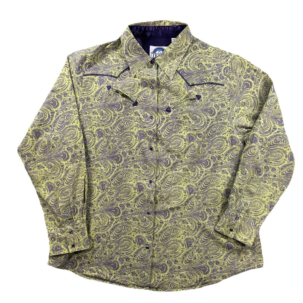 Texas Authentic Dry Goods Western Pearl Snap Shirt Womens XL Green Purple Rodeo